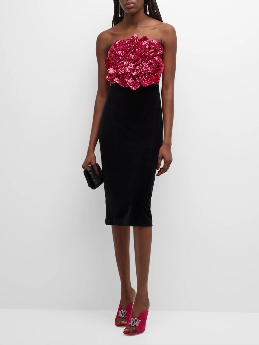 Badgley Mischka Strapless Sequin Rosette & Velvet Dress Size 4